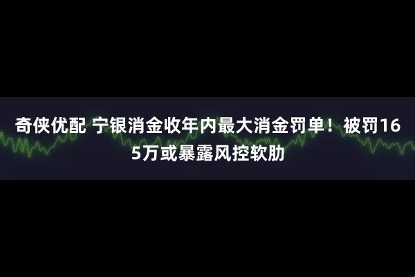 奇侠优配 宁银消金收年内最大消金罚单！被罚165万或暴露风控软肋